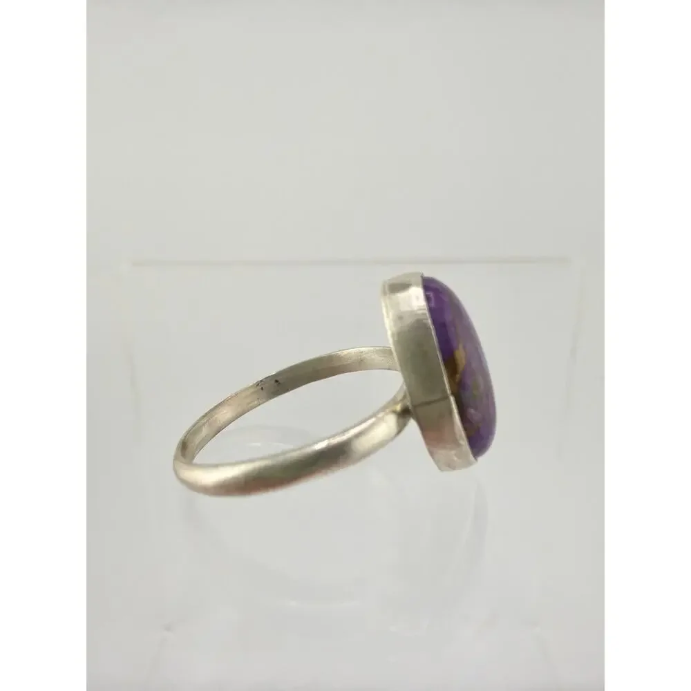 Oval Purple Copper Turquoise 925 Sterling Silver Ring Size 7